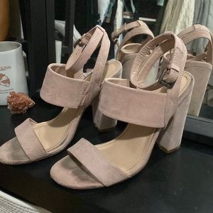 Neutral block heeled strappy sandals